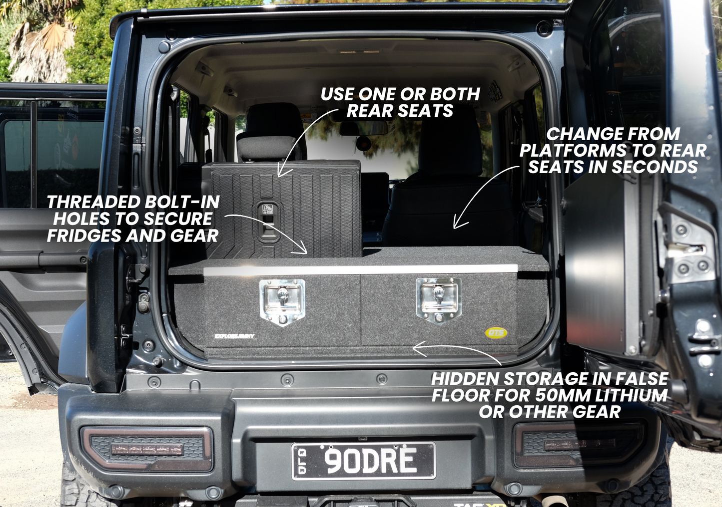 Suzuki Jimny XL Drawer System and Wing Kit installed in rear cargo area with multiple storage features