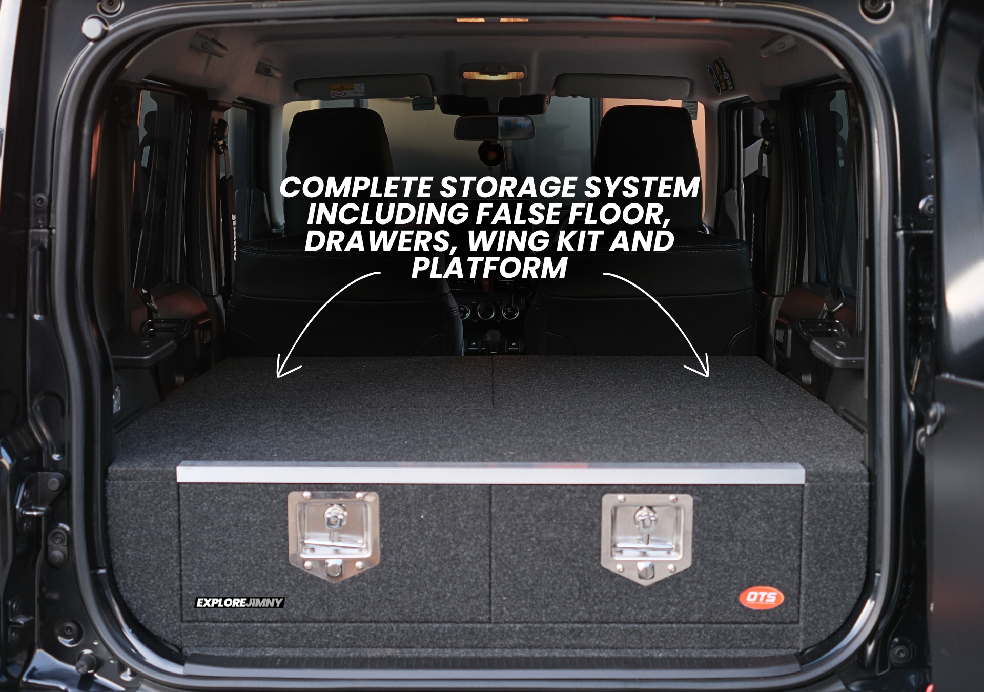 EXPLOREJIMNY jimny xl drawer system complete storage setup with drawers and false floor in vehicle trunk