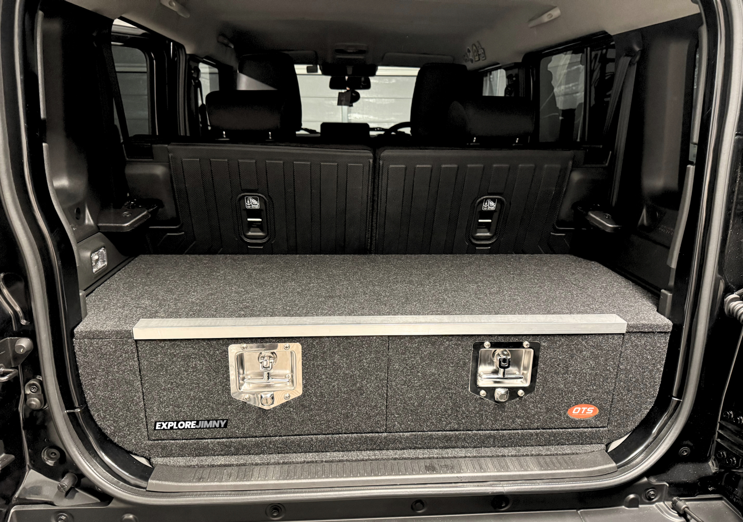 EXPLOREJIMNY jimny xl drawer system installed in the back of a jimny with dual locking drawers